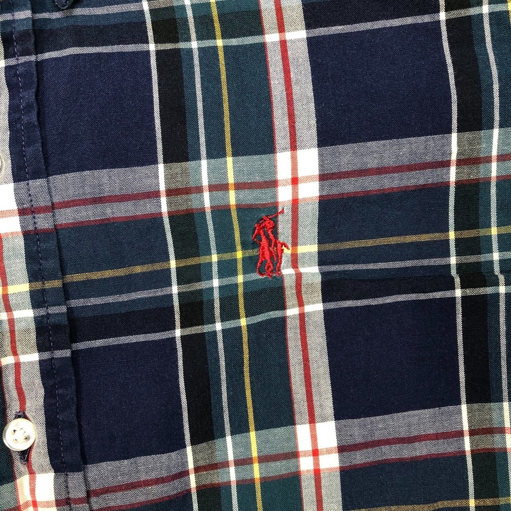 Polo Ralph Lauren Button Down Shirt Boys Size 18 Plaid Blue Green L/S Red Pony - Picture 4 of 9